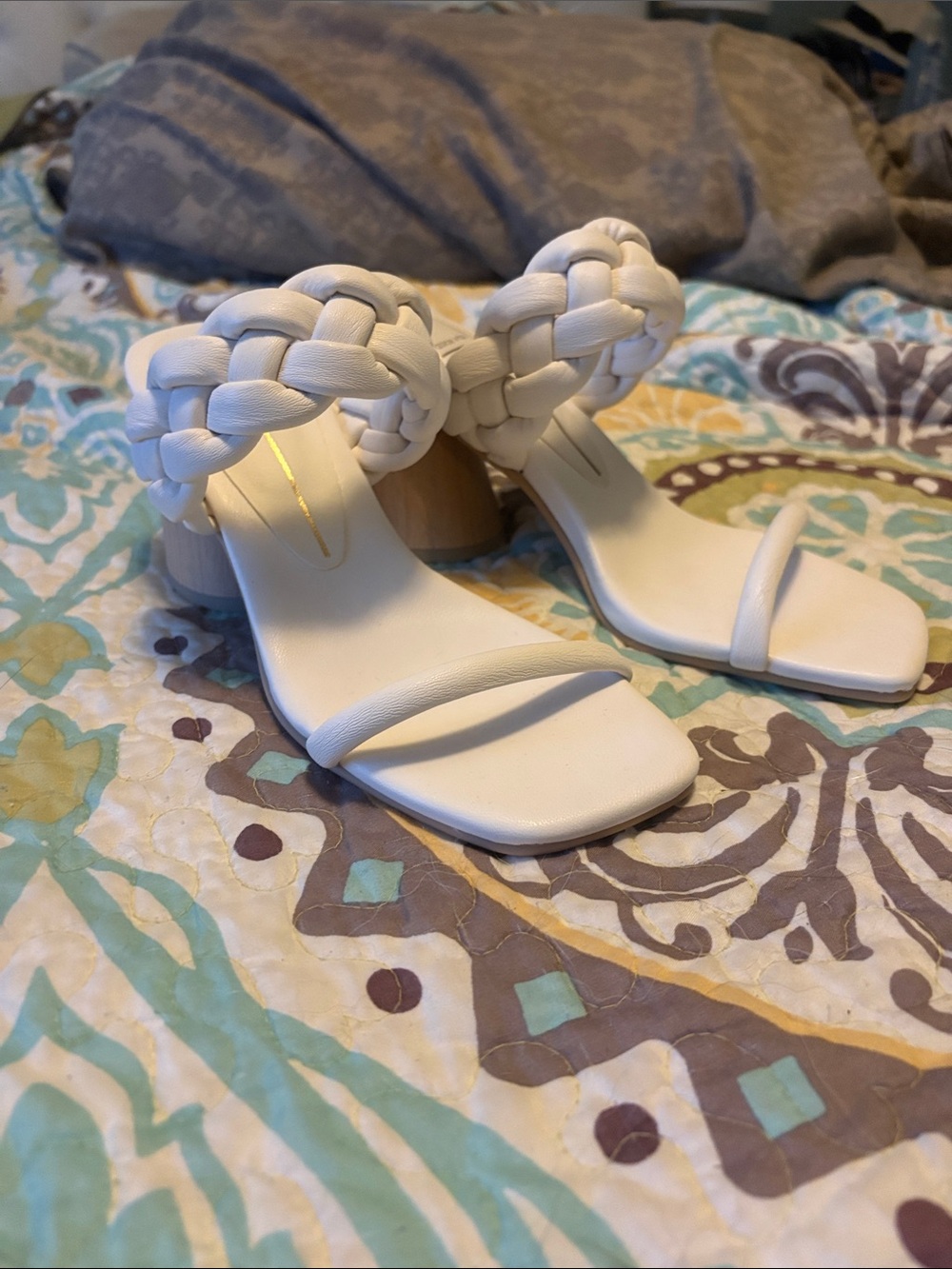 Dolce Vita White Braided Strap Block Heel Sandals